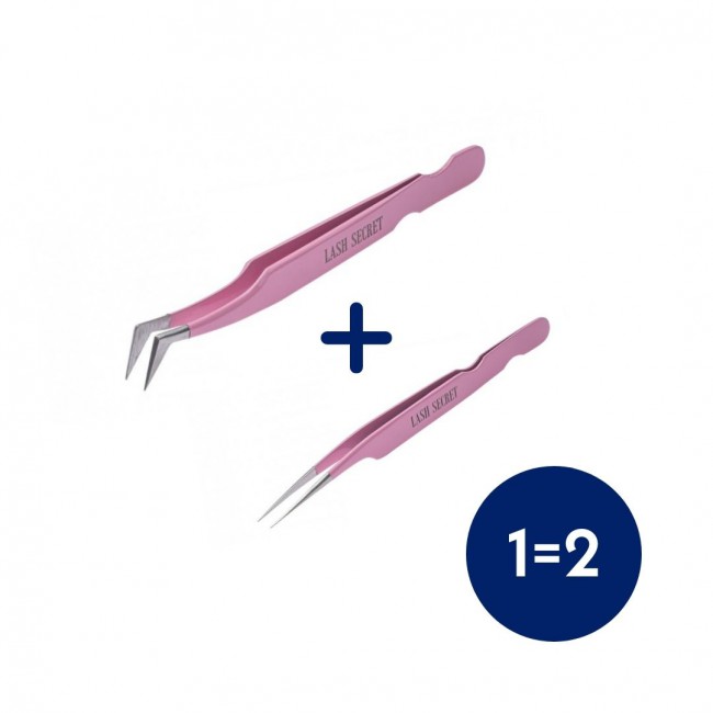 1=2 Пинцет , LASH SECRET (Розовая орхидея) ( L+прямой)