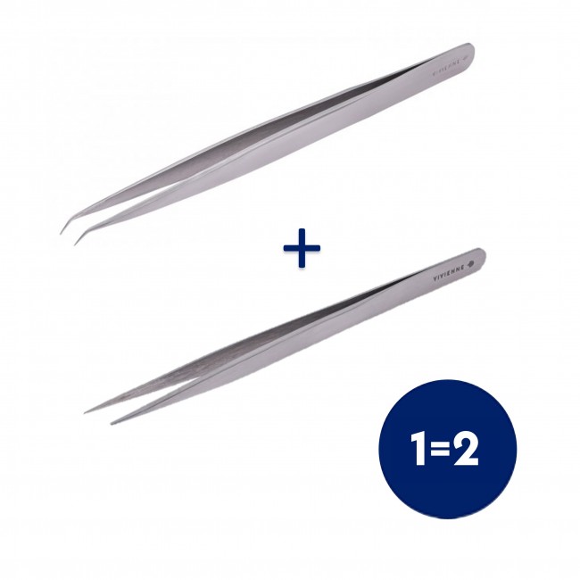 1 = 2 Пінцет, VIVIENNE (металевий) (міні L + прямий тонкий)